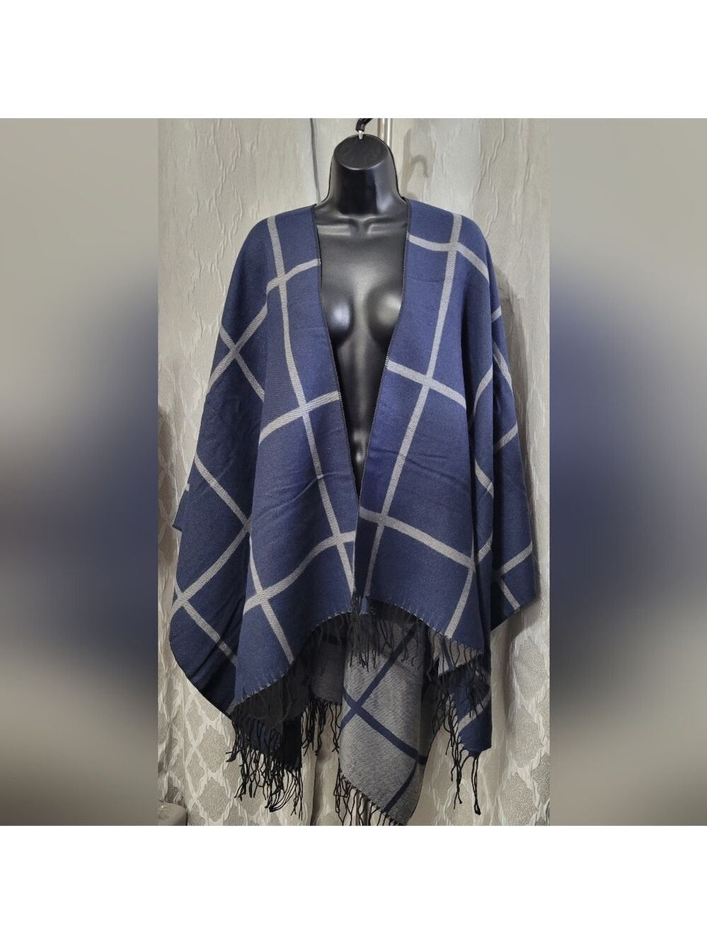 Kollie More | Reversible Shawl | Versatile Wrap | Gray & Navy Blue